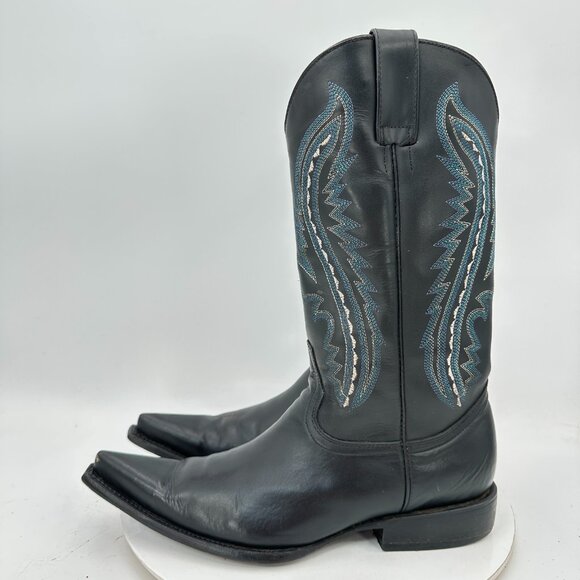 Je Ver Men Size 27 / 8.5 Black Teal Leather Pointed Toe Cowboy Western Boot - Picture 1 of 15